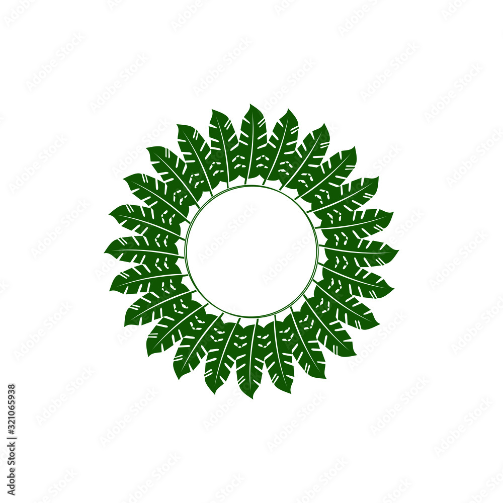 Poster vector circular tropical leaf frame logo design