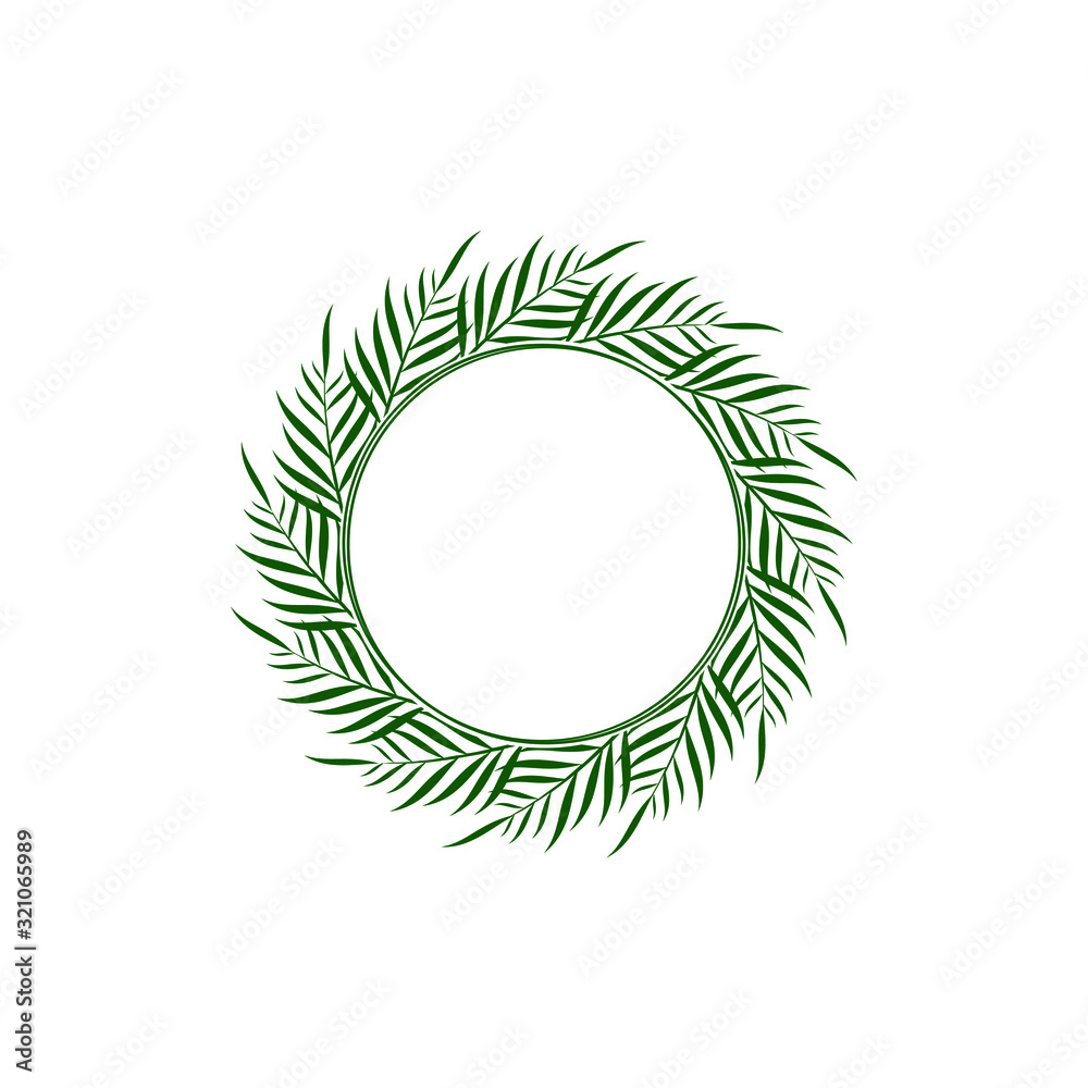 Sticker vector circular tropical palm leaf frame logo design