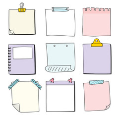 Hand drawn notepaper, doodle message sticky notes, vector/illustration