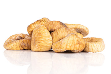 Lot of whole dried fig heap isolated on white background