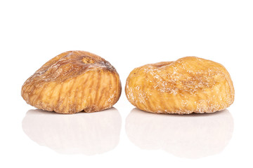 Group of two whole dried fig isolated on white background