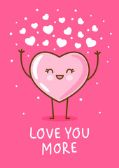 Kawaii heart emoji on pink background Vector character for Valentines day cute lovely design