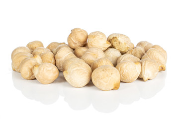 Lot of whole fresh tan chickpea heap isolated on white background