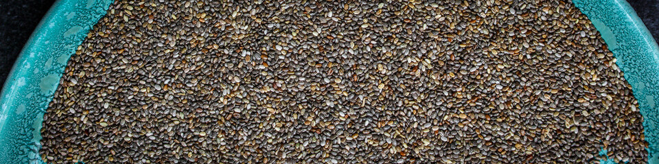 chia seeds (healthy diet) menu concept. food background. top view, copy space