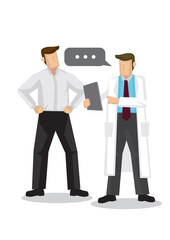 Doctor talking with his patient or patient relative in a hospital. Concept of healthcare system or medical occupation.
