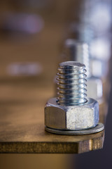 Industrial Construction Machine Joint Bolt and Nut Close-up