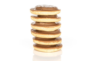Group of six whole chocolate biscuit tower isolated on white background