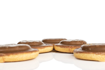 Group of five whole chocolate biscuit delta isolated on white background