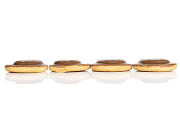 Group of four whole chocolate biscuit line isolated on white background
