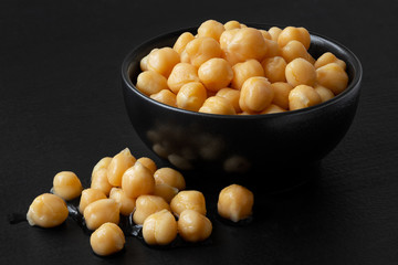 Cooked chick peas in a bowl.