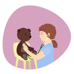 Little brown hair girl playing a doctor