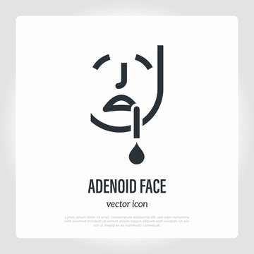 Adenoid face: long open mouthed face of children. Thin line icon. Healthcare and medical vector illustration.