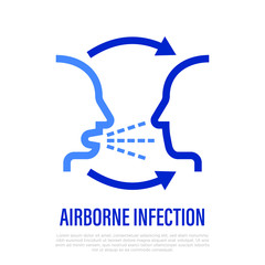 Airborne infection thin line icon. Person to person. Cough, symptom of adenovirus, flu, influenza, coronavirus. Vector illustration.