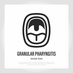 Granular pharyngitis. Thin line icon. Open mouth. Healthcare and medical vector illustration.