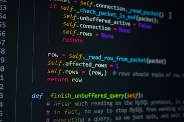 developer software source code screen. programming code. writing script. programmer editing code...