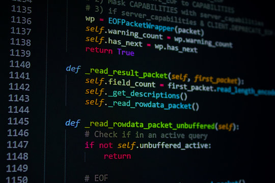 developer software source code screen. programming code. writing script. programmer editing code background