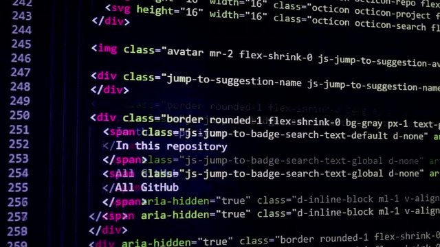 developer software source code screen. programming code. writing script. programmer editing code background