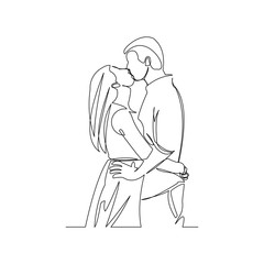 Continuous line drawing of romantic couple kissing for valentine. Vector illustration.
