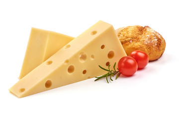 Maasdam cheese, isolated on white background