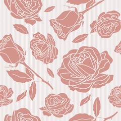 seamless pattern of pink roses,leaves and strips in light background. Romantic and vintage style for valentines product, home decor, background, package, gift, wall paper, graphic design.