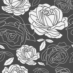 seamless pattern with white color and frames of roses and leaves in dark blue background. Elegant and vintage style for valentines product, home decor, background, gift, wall paper, graphic design.