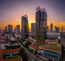 Fototapeta na wymiar May 20/2019 Sunrise at central of Singapore, South Beach Road