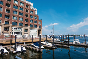 Buildings at the port and harbor of Boston