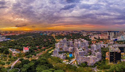 Cityscape and skyline in SIngapore the Lion city is glowing in the night with lights and towers