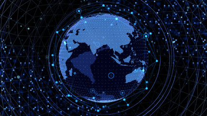 Obraz premium Earth on Digital Network space 3D illustration background China india ASEAN