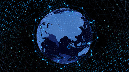 Earth on Digital Network space 3D illustration background China india ASEAN