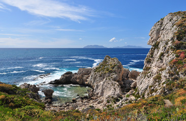Small rocky paradisiacal cove called Pool of Venus or Piscina di Venere in Capo Milazzo, Sicily, Italy