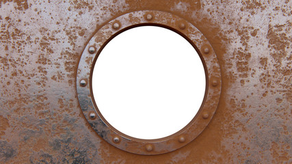 Round rusty metal frame isolated on the white