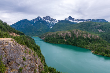 Naklejka na ściany i meble Mountain landscape with Diabolo Lake, Cascades National Park, Washington, USA
