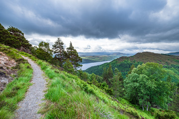 A scenic hiking trail along the Great Glen Way in Scotland
