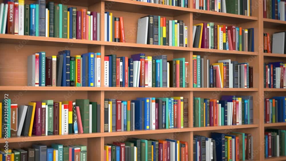 Poster library. books ans textbooks on shelves in library or bookstore. education, school or university lea