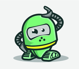 Cute cartoon character flat vector design illustration with robot, funny animal and fantasy adorable monster face and expression