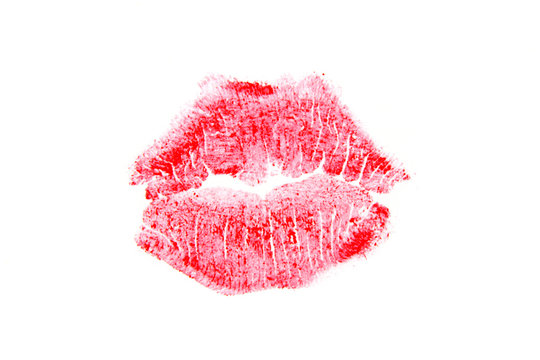 Imprint of a kiss of red lipstick on a white background