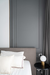 Bedroom corner decorated classic  gray spray painted moulding  modern classic style with gold table...