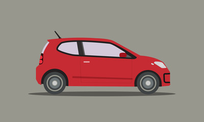 Flat red car vector.Automobile with isolated background.Side of mini car design