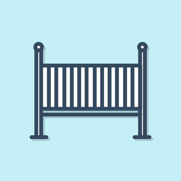 recommend clip art: Blue line Baby crib cradle bed icon isolated on blue background. Vector Illustration