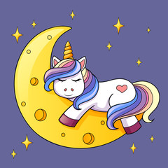 Cute cartoon unicorn sleeping on the moon © alka5051