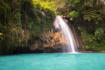 Kawasan falls in Badian on island cebu in philippines. perfect for canyoning swimming. Blue turquoise water 2020