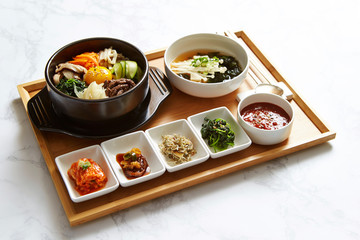 Traditional Korean cuisine on tray