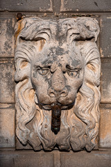 Antique bare lief of a lion on medieval fountain inside Dubrovnik