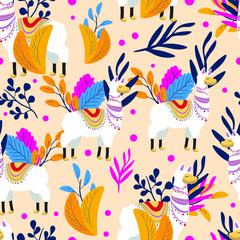 Lama , fashion , botanical vector seamless pattern. Concept for print, wallpaper, wrapping paper