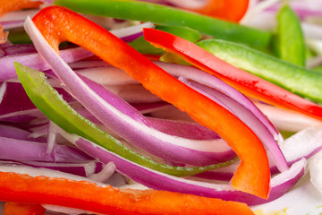 Close-up of freshly cut vegetables in preparation for cooking