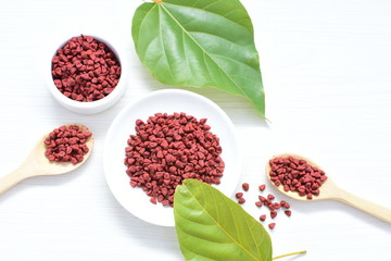 Achiote seed called Bixa orellana of America, used to flavor food
