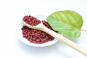 Achiote seed called Bixa orellana of America, used to flavor food