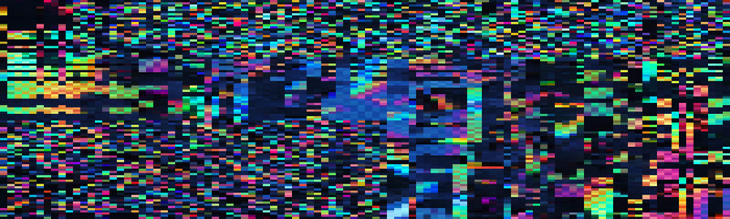 Abstract background with glitch effect. Particles move in space.