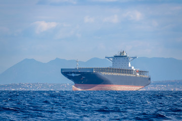 Fototapeta na wymiar Empty Cargo Ship in the Mediterranean Sea